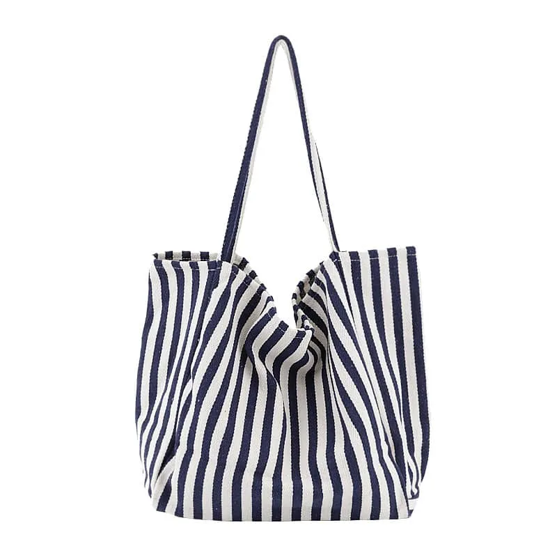 Striped canvas tote large capacity shoulder bag