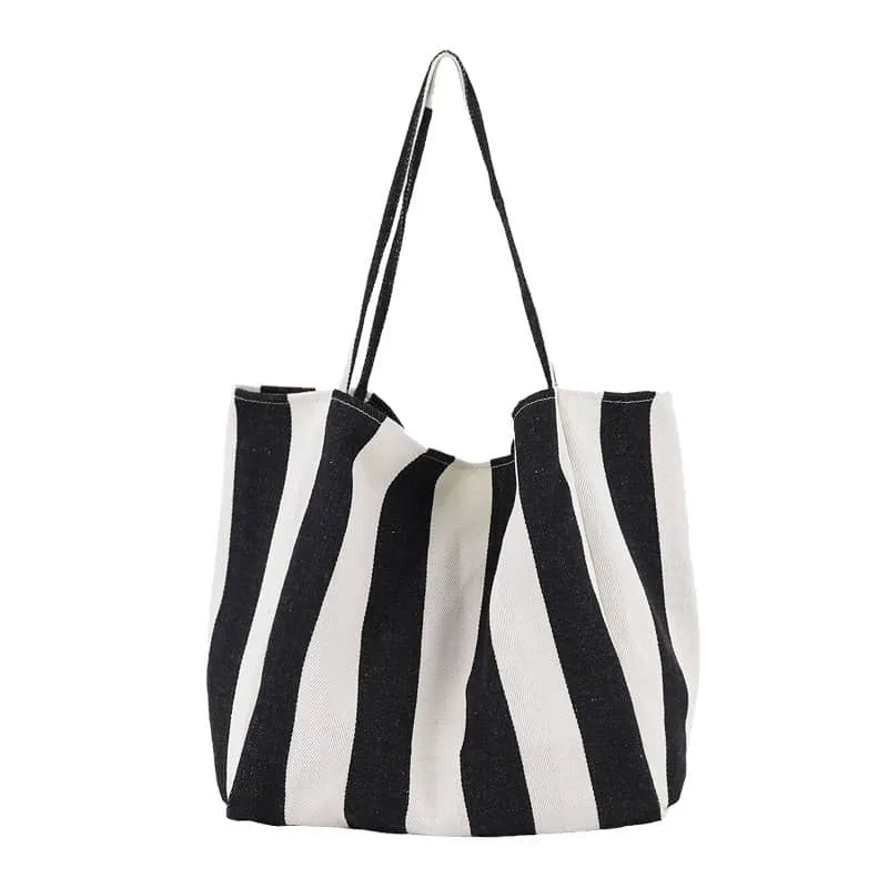 Striped canvas tote large capacity shoulder bag