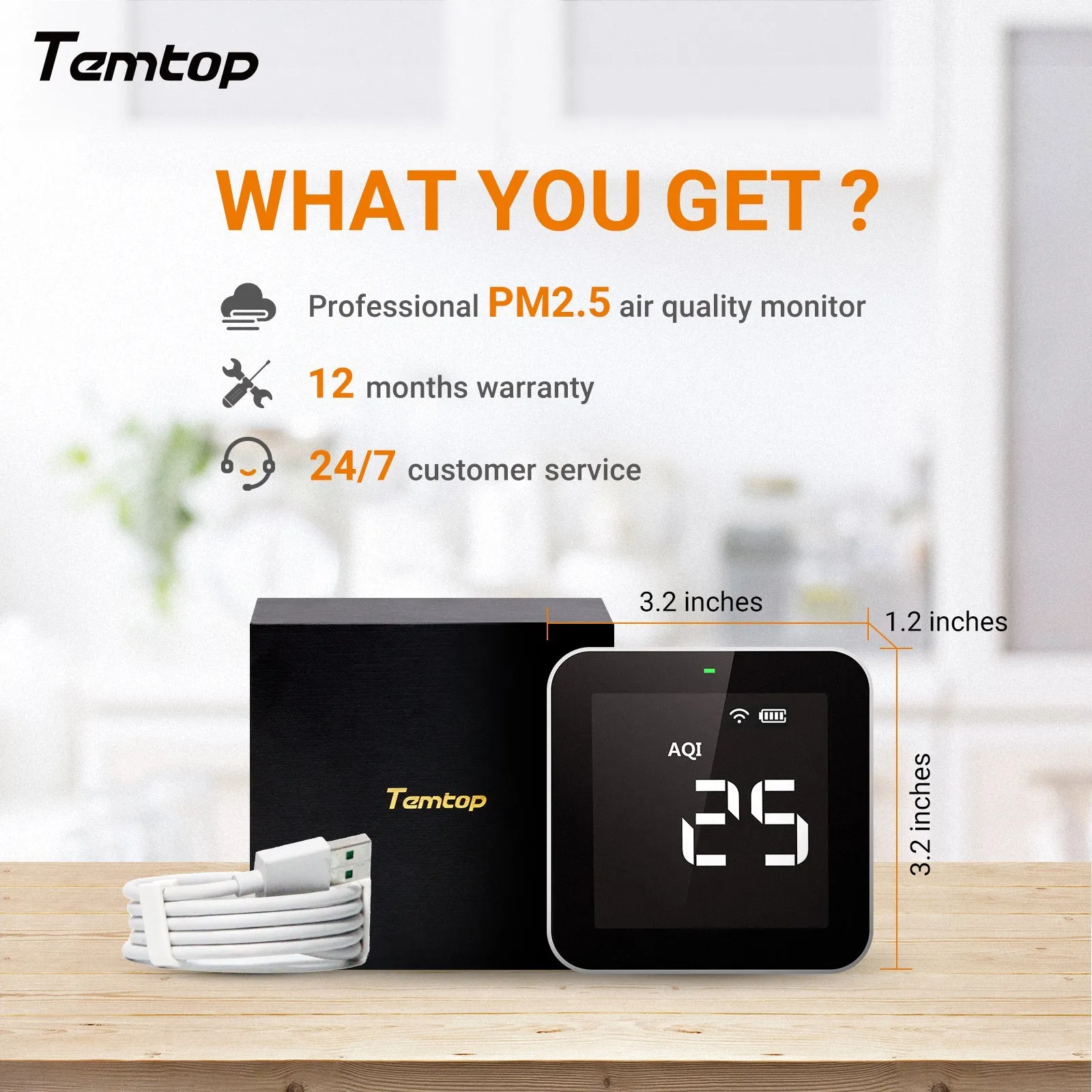 Temtop M10i WiFi Air Quality Monitor for AQI PM2.5 TVOC Formaldehyde with Free Mobile App