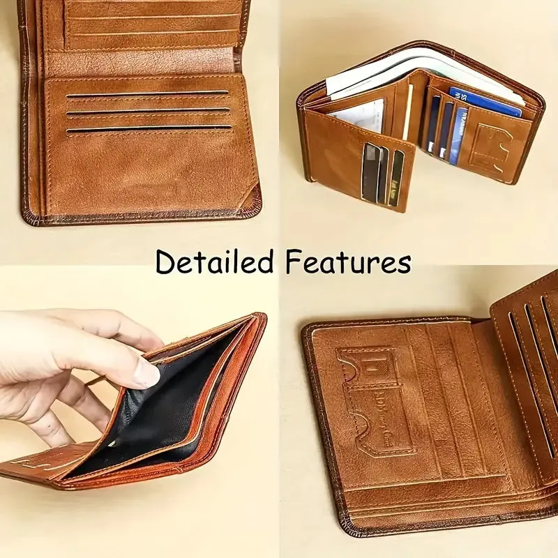 Vintage Style Men's RFID Blocking Wallet Large Capacity with Multiple Card Slots