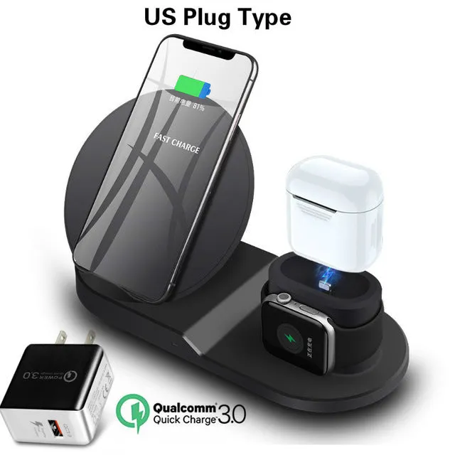 Wireless Charger Stand for iPhone AirPods Apple Watch, Charge Dock Station Charger for Apple Watch Series 4/3/2/1 iPhone X 8 XS